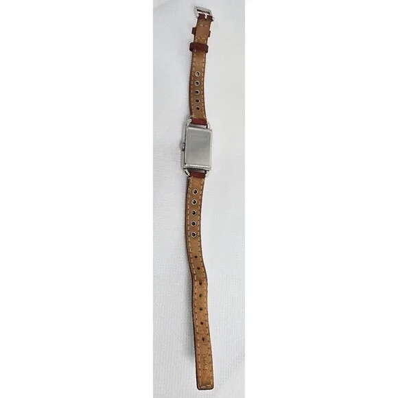 Women's Coach Petite Tank Silver Tone Red Leather Strap Watch 0219 14 - Picture 7 of 9